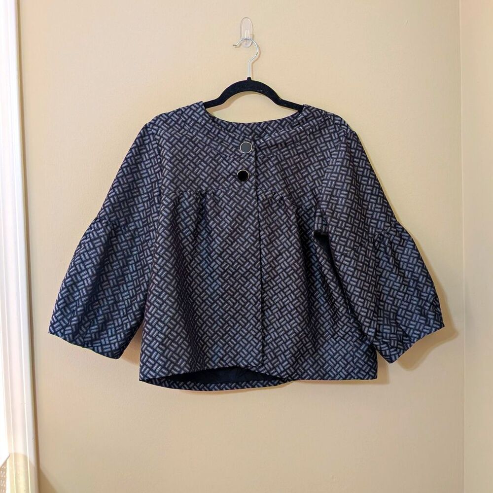 New Directions Dark Academia Black/Gray Geometric Button-Up Short Jacket Sz L